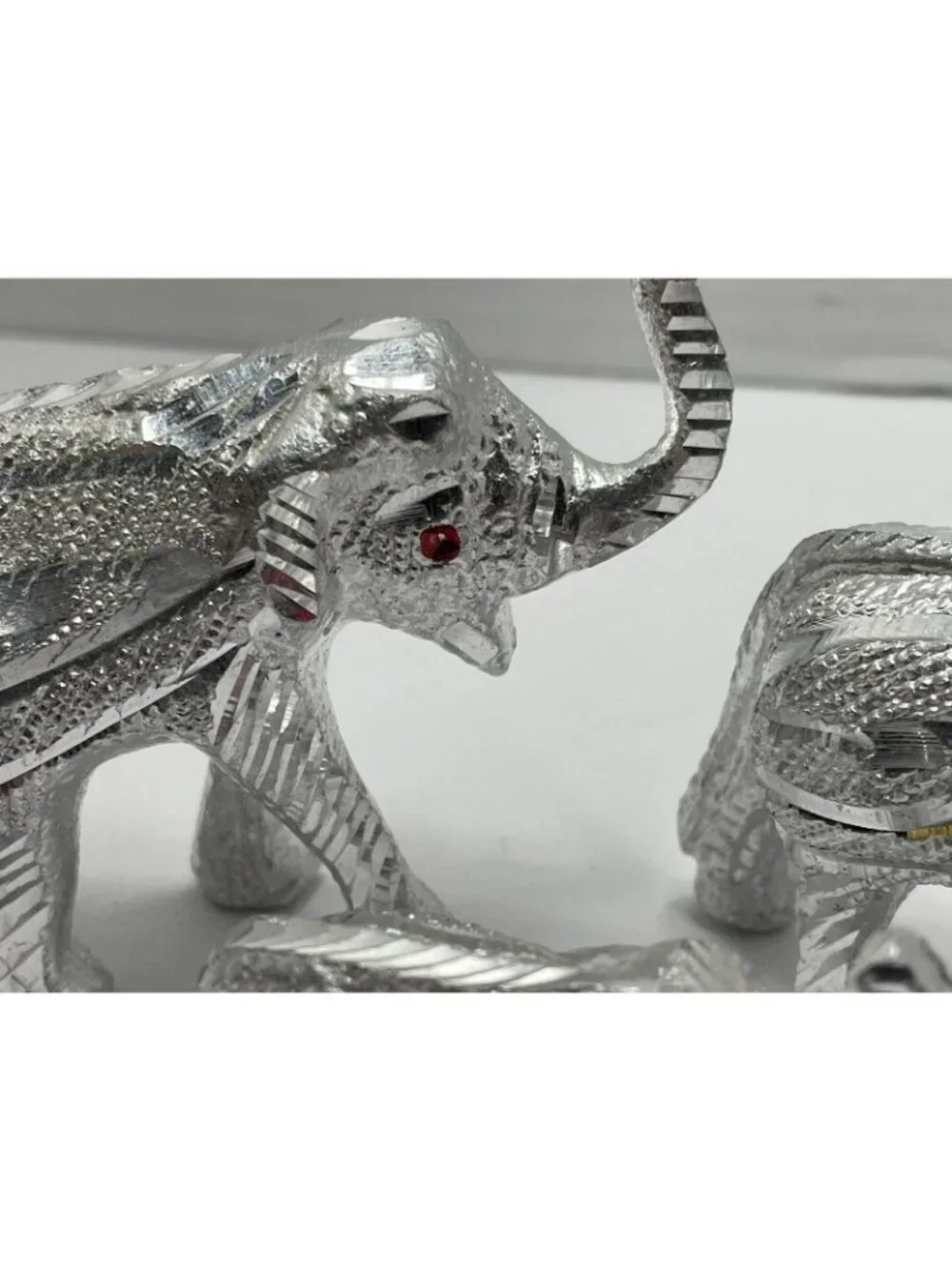 Vintage 3 Small Silver Elephants - possibly Aluminum - no makers mark - trunk up